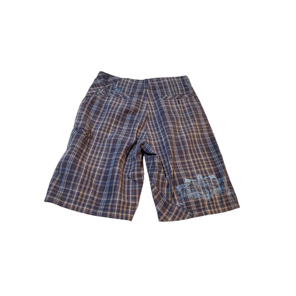 Micros Boys Size 16 Red Casual Shorts Blue Brown Plaid Button Zip Beach Skate‎